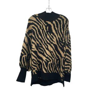 HYFVE Womens Zebra Print Pullover Sweater Mock Neck Black/Tan Size Small